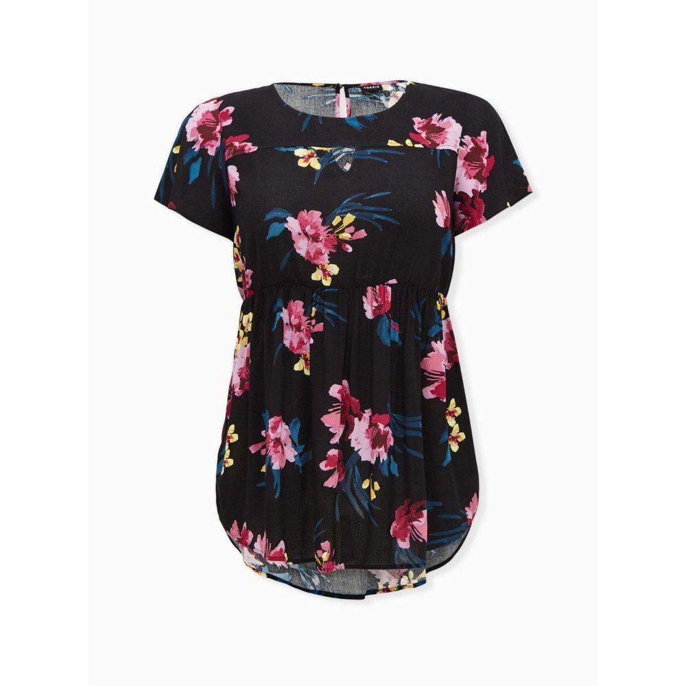 NWT Torrid 00 Floral Babydoll Gauze Keyhole Front Tunic Top M 10